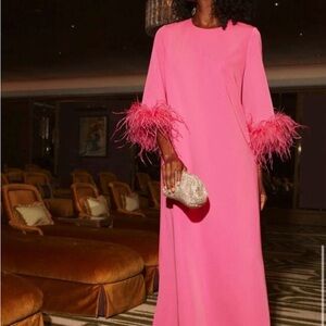 Tuckernuck - beautiful hot pink maxi dress with feather sleeves